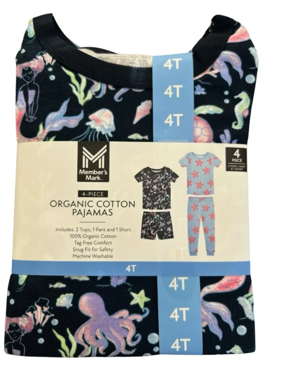 Member's Mark Organic Cotton Toddler Pajama Set-2 Tops/1 Pant/1Shorts-Size 4T